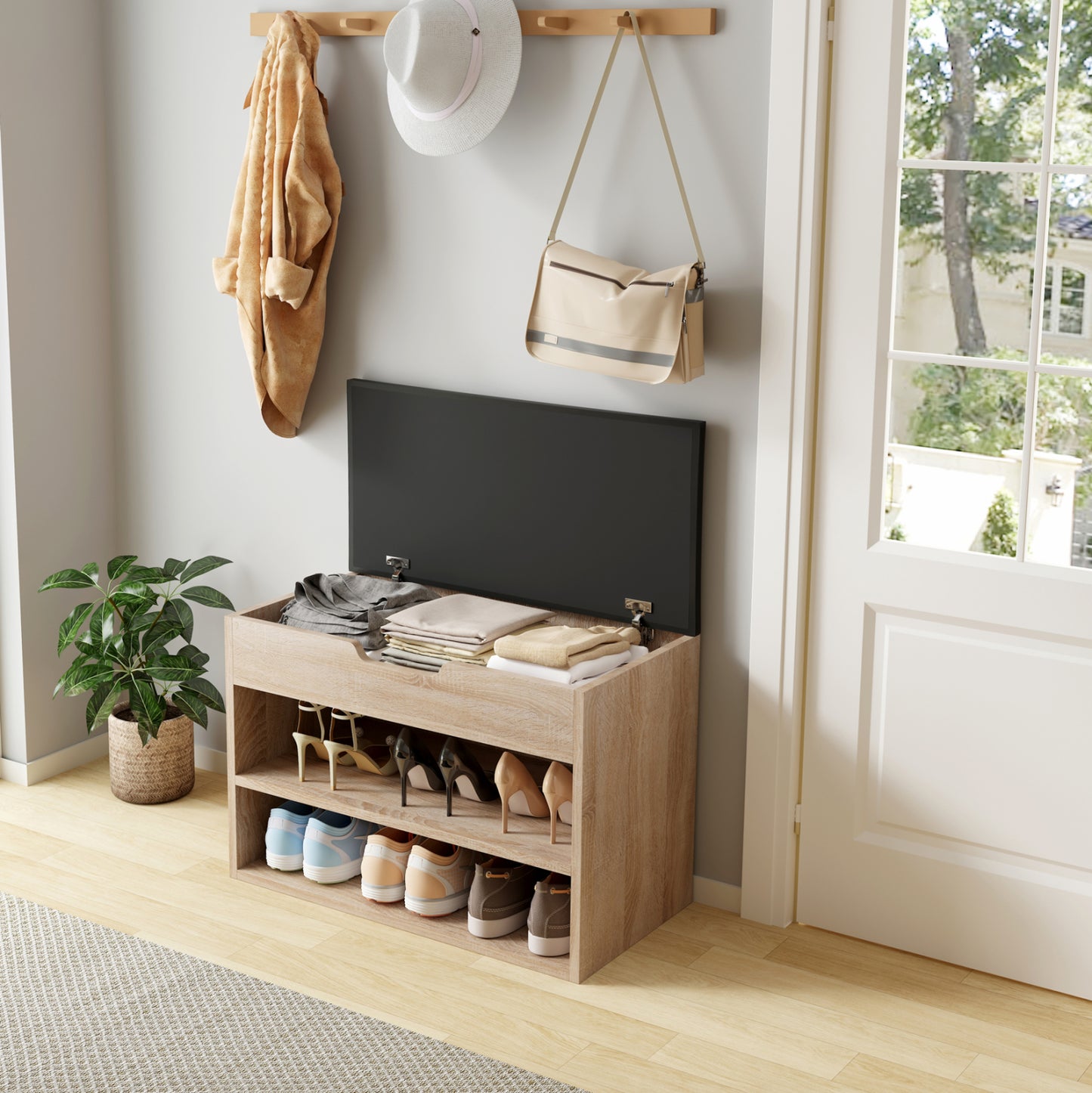 Shoe Rack With Seat Romir Hm2477.01 Melamine In Sonama-brown Seat 60x30x44hcm.
