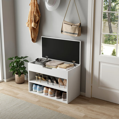 Shoe Rack With Seat Romir Hm2477.03 Melamine In White-white Pu Seat 60x30x44hcm.
