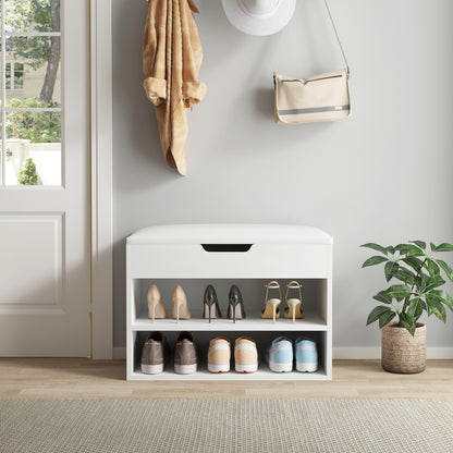 Shoe Rack With Seat Romir Hm2477.03 Melamine In White-white Pu Seat 60x30x44hcm.