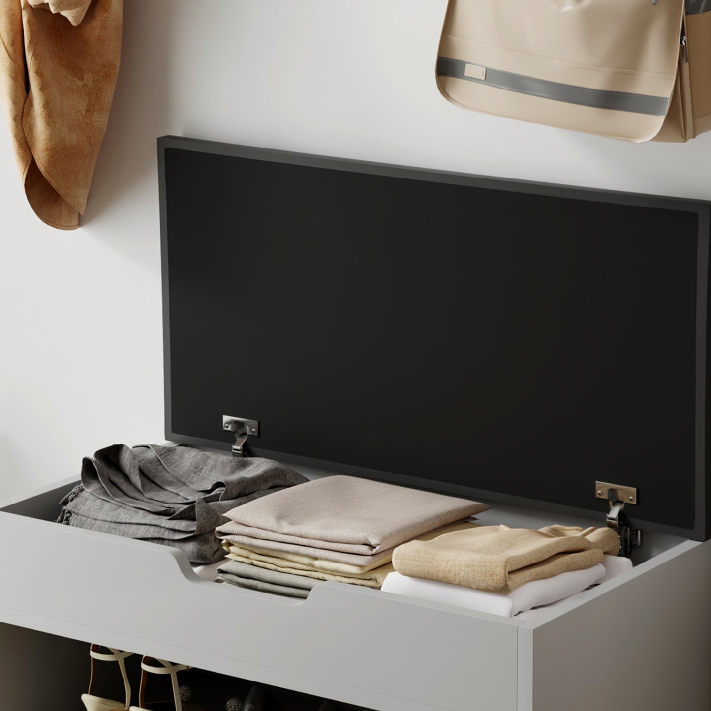 Shoe Rack With Seat Romir Hm2477.05 Melamine Grey-anthracite Pu Seat 60x30x44hcm.