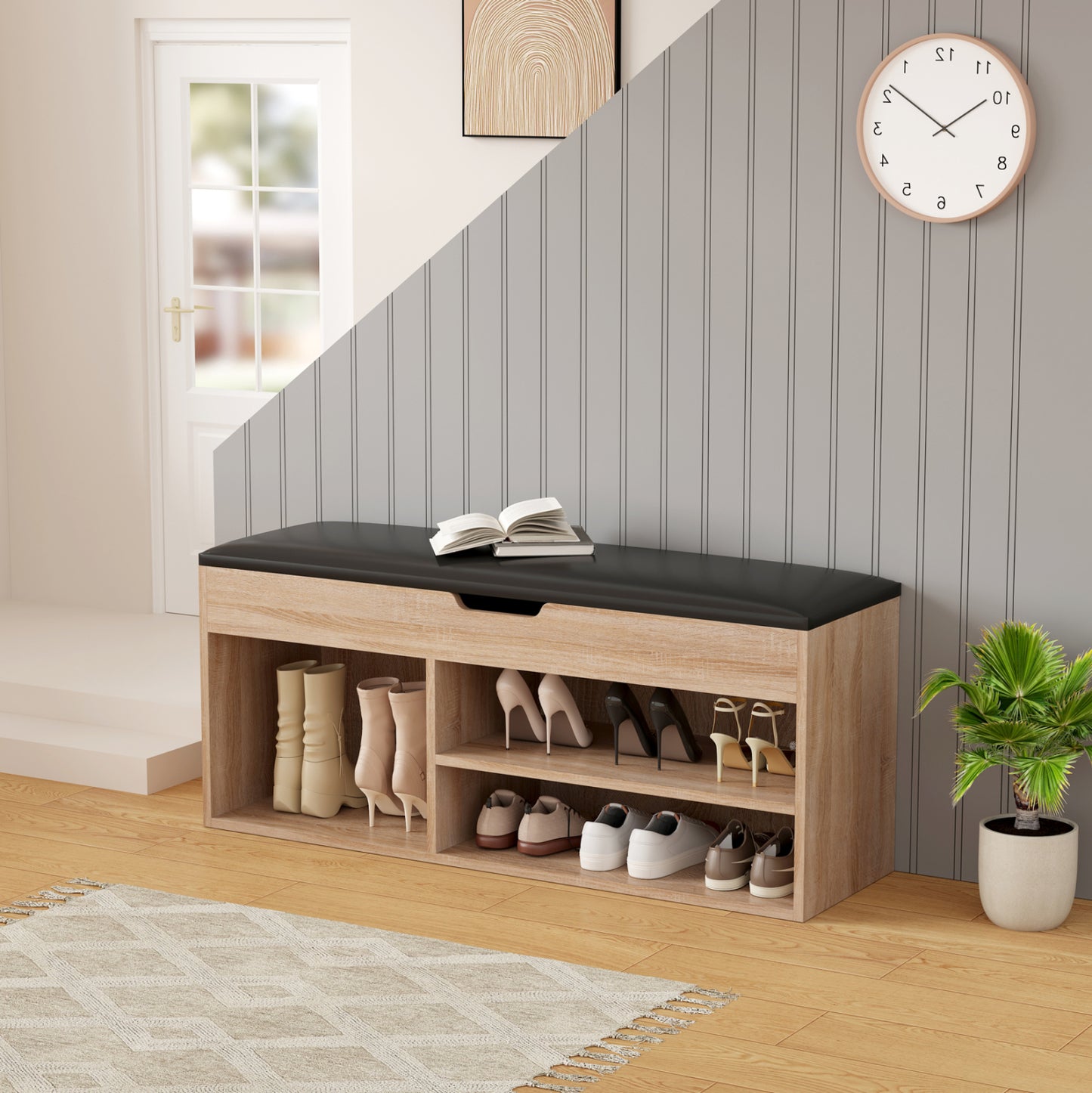 Shoe Rack With Seat Romir Hm2478.01 Melamine In Sonama-brown Seat 100x30x44hcm.