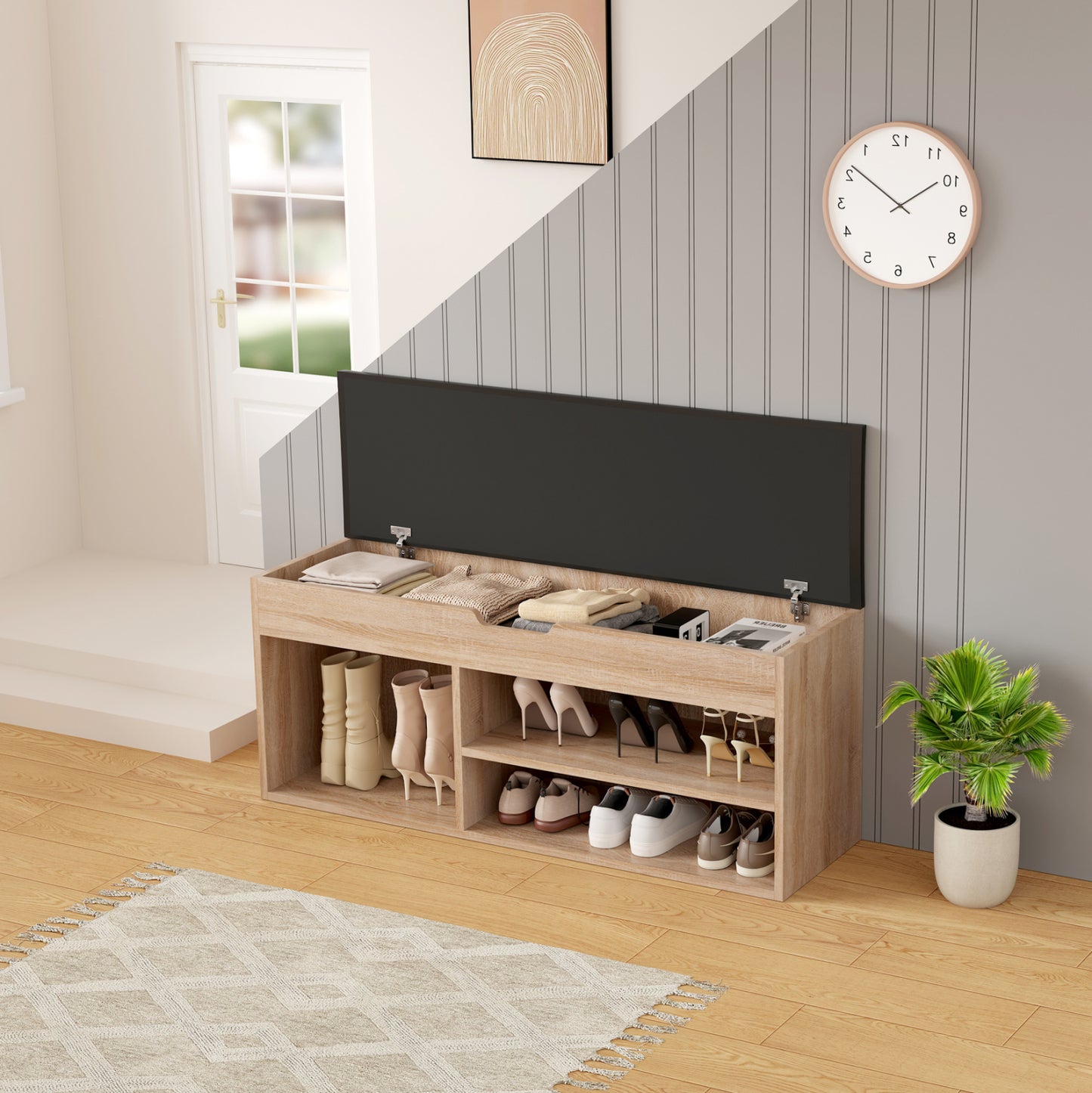Shoe Rack With Seat Romir Hm2478.01 Melamine In Sonama-brown Seat 100x30x44hcm.
