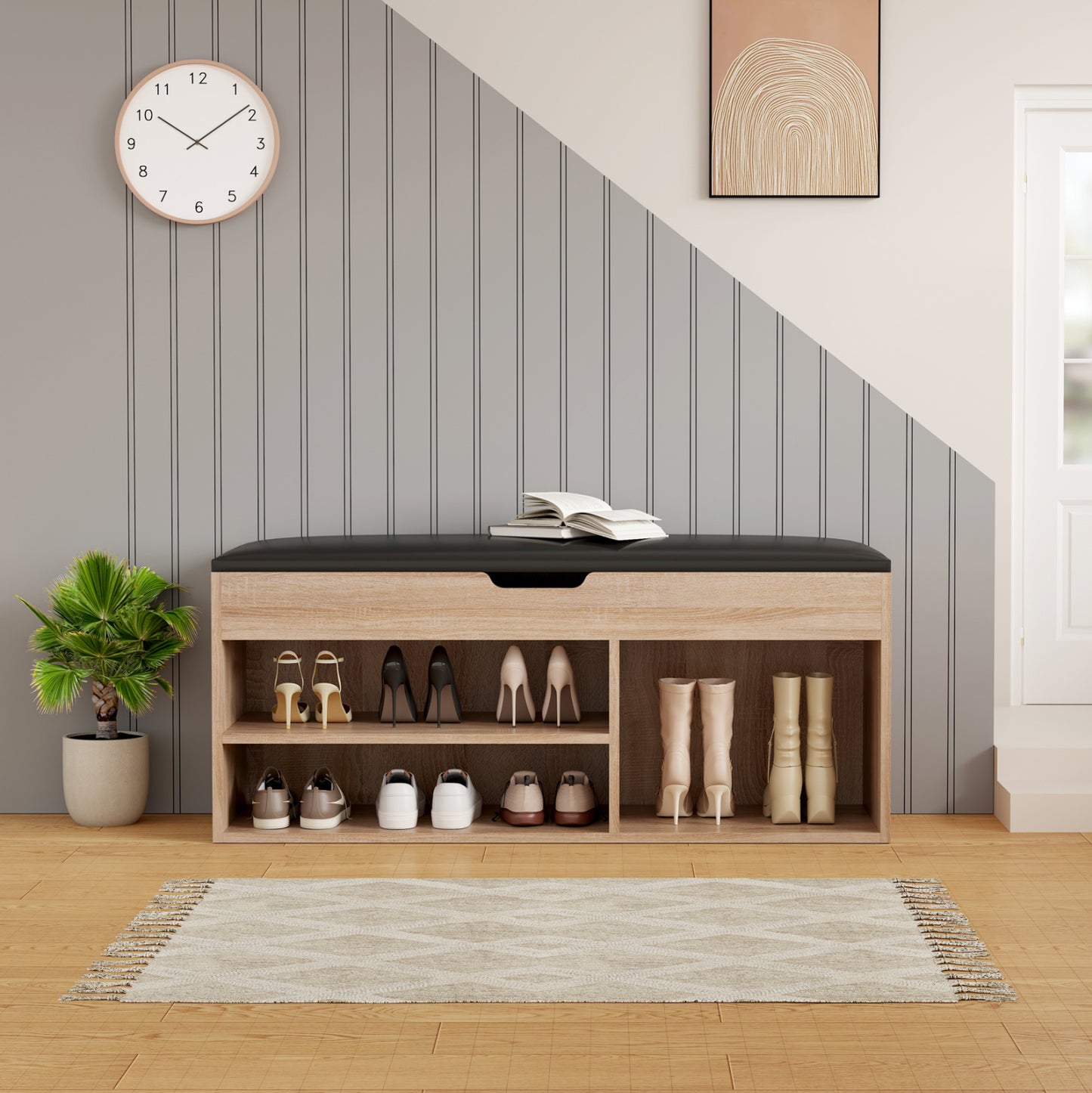 Shoe Rack With Seat Romir Hm2478.01 Melamine In Sonama-brown Seat 100x30x44hcm.