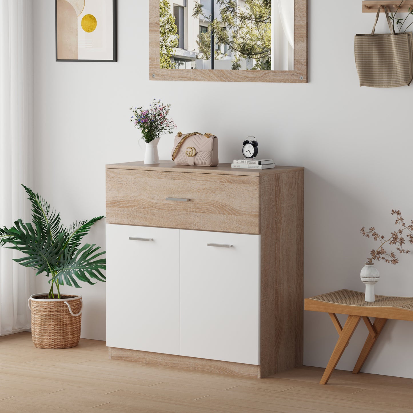 Shoe Cabinet With Drawer Dionne Hm4362 Melamine In Sonama-white 80x35x84hcm.