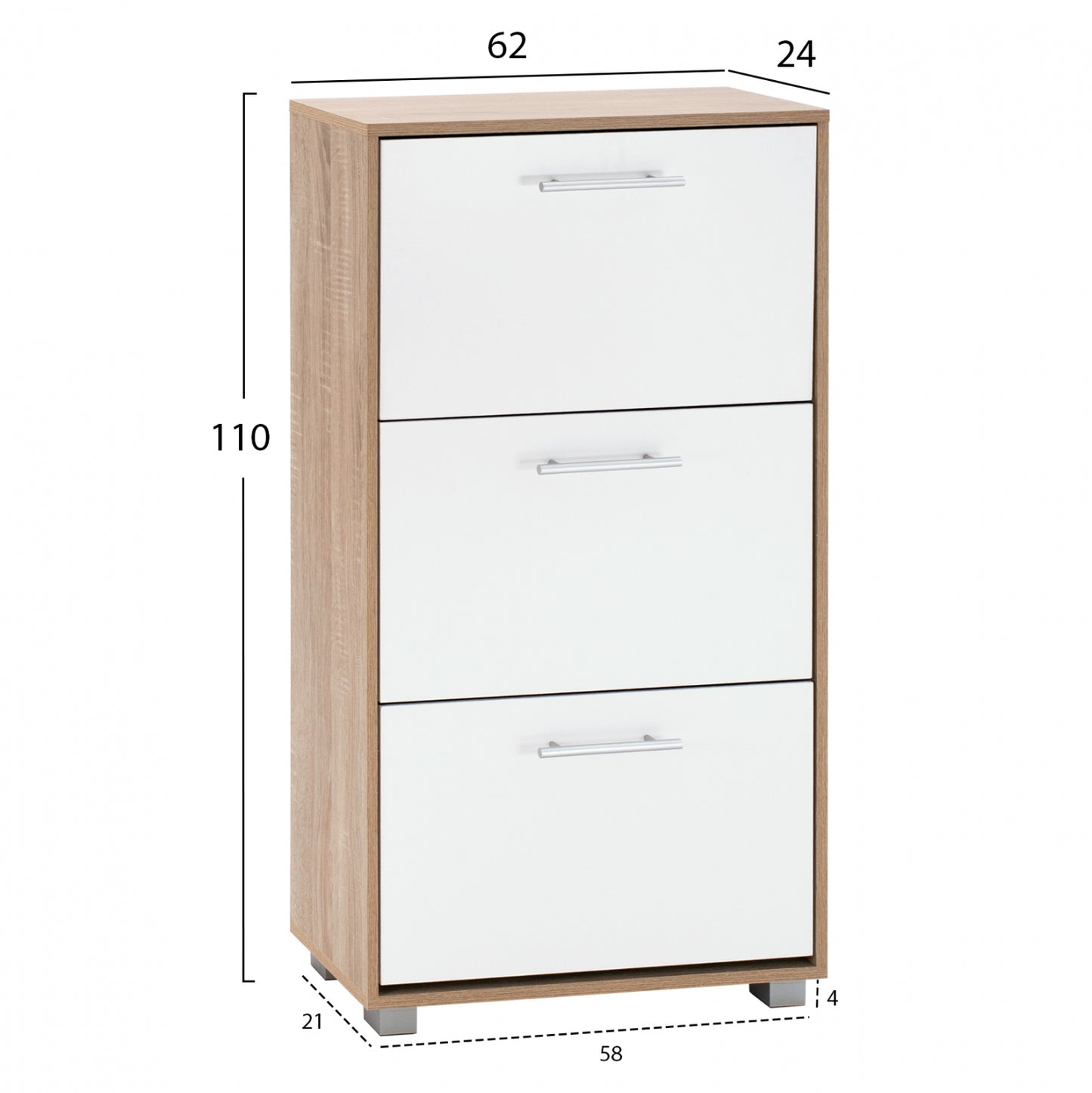Shoe Cabinet 3-drawers Davina Hm2221.06 Melamine Sonama-white 62x24x110hcm