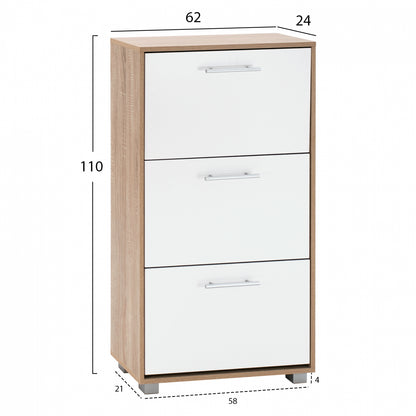 Shoe Cabinet 3-drawers Davina Hm2221.06 Melamine Sonama-white 62x24x110hcm