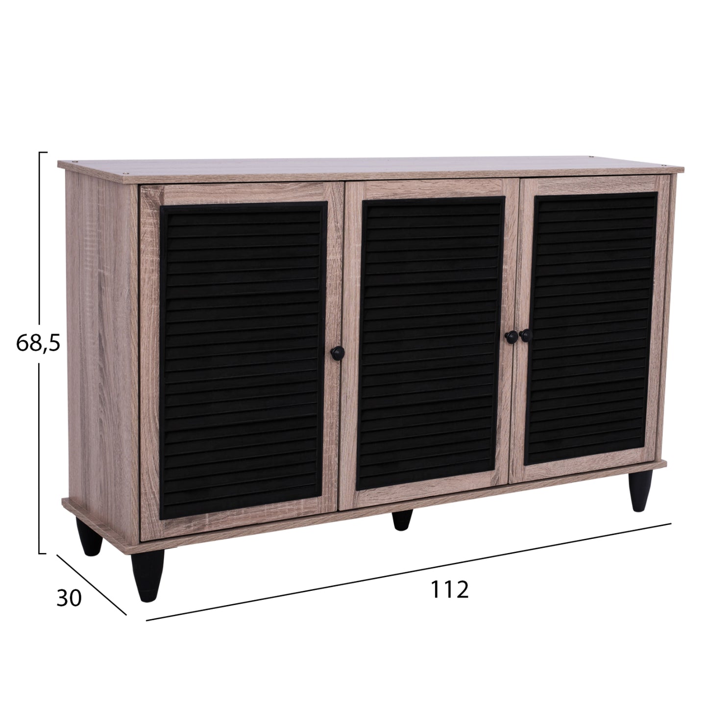Shoe Cabinet 3 Door Mckenna Hm2267.02 Melamine Sonama - Black Color 112x30x68,5 Cm