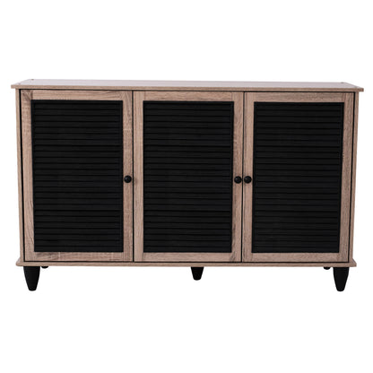 Shoe Cabinet 3 Door Mckenna Hm2267.02 Melamine Sonama - Black Color 112x30x68,5 Cm