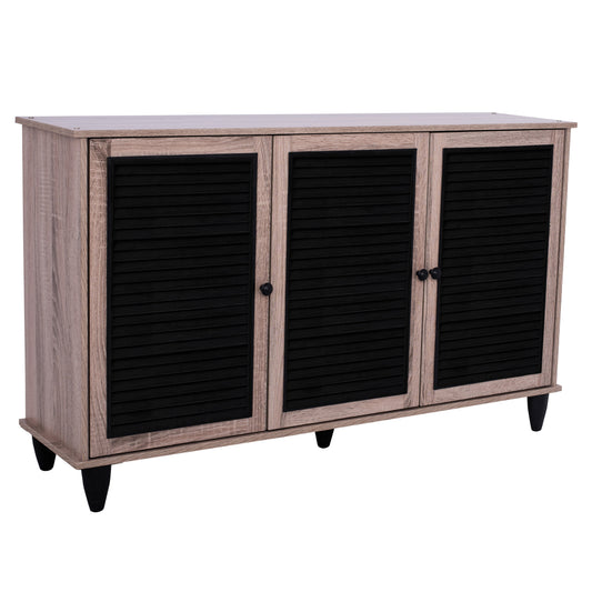 Shoe Cabinet 3 Door Mckenna Hm2267.02 Melamine Sonama - Black Color 112x30x68,5 Cm