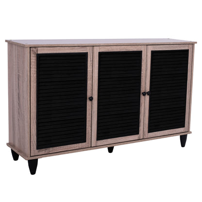 Shoe Cabinet 3 Door Mckenna Hm2267.02 Melamine Sonama - Black Color 112x30x68,5 Cm