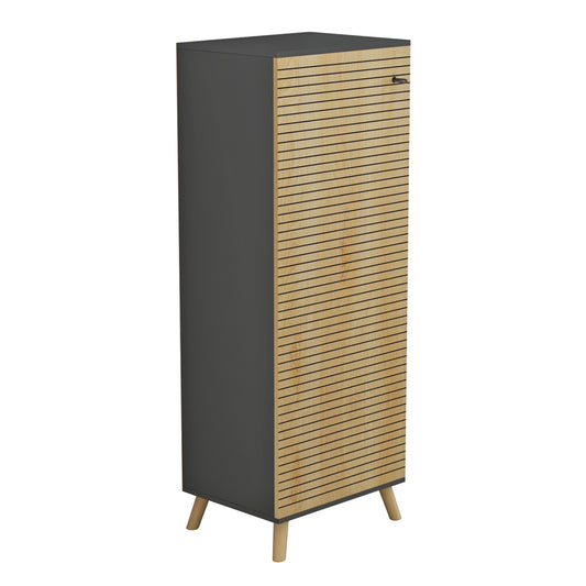 Shoe Cabinet Alvaro Hm8954.15 Melamine In Anthracite-natural Wood 50Χ38Χ135hcm.