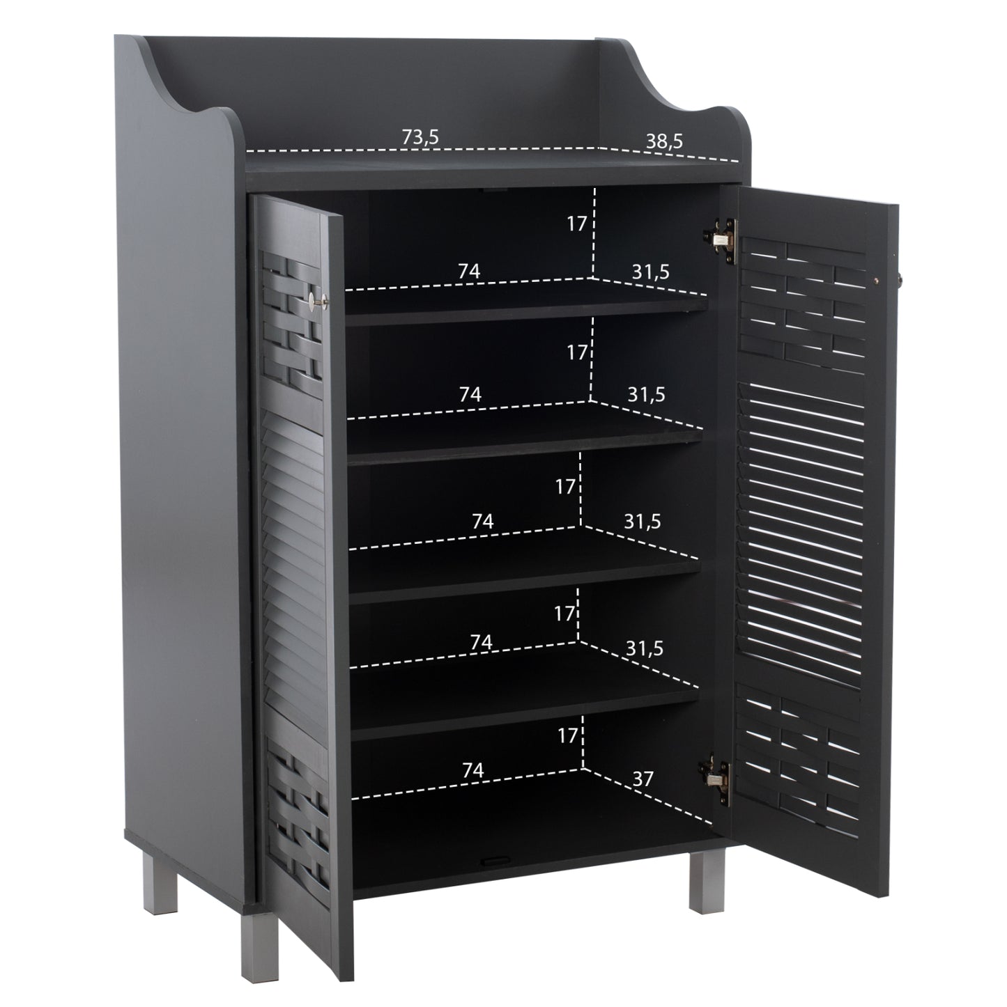 Shoe Cabinet Kailena Hm2230.10 Melamine In Dark Grey 77x40x121.5h
