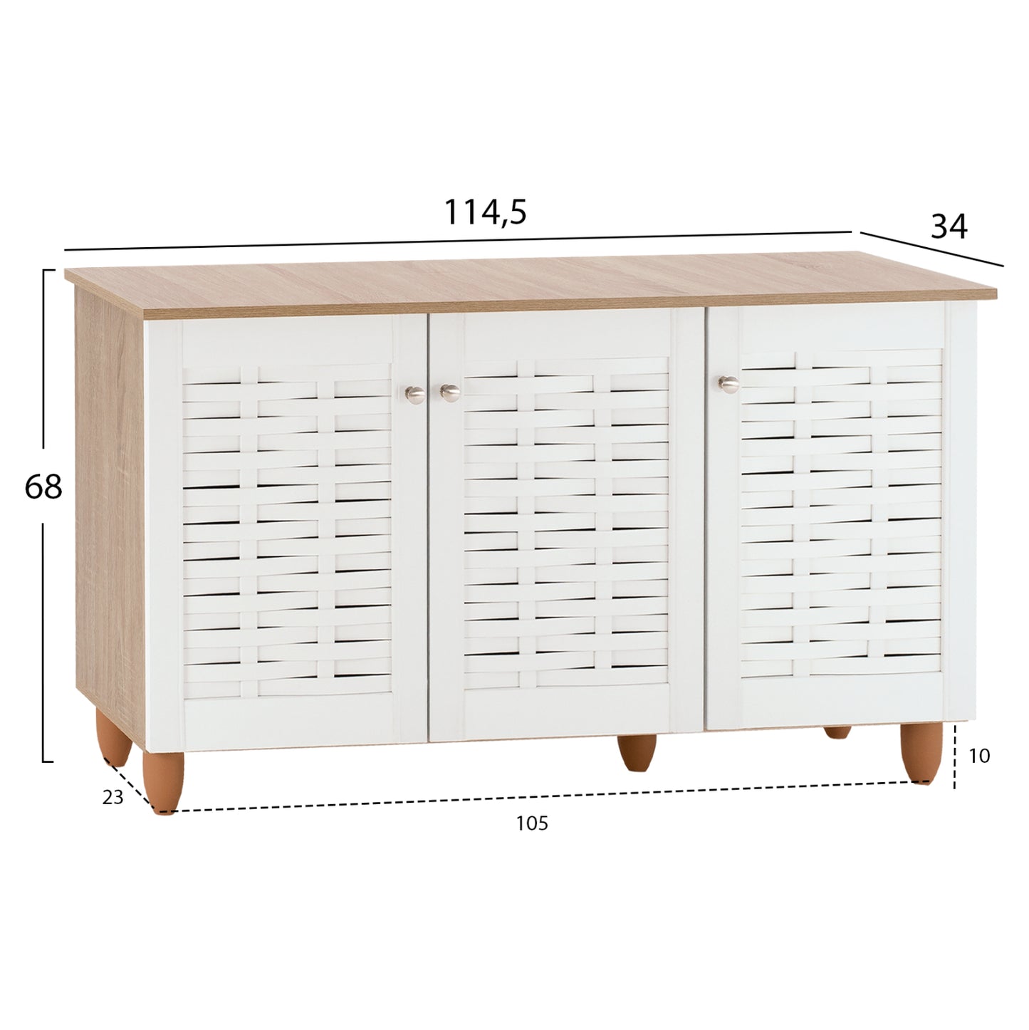 Shoe Cabinet Melamine With 3 Doors Hm2211.06 Sonama-white 114,5x34x68cm