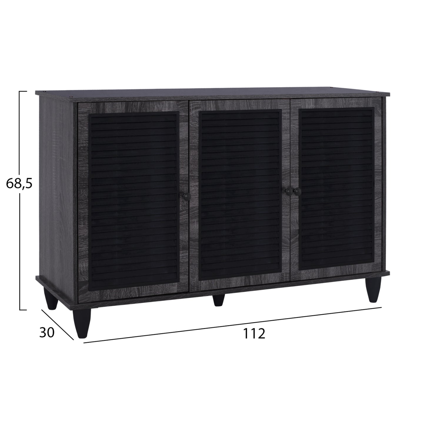 Shoe Cabinet Wooden 3 Door Hm2267.01 Grey Color 112x30x68,5 Cm