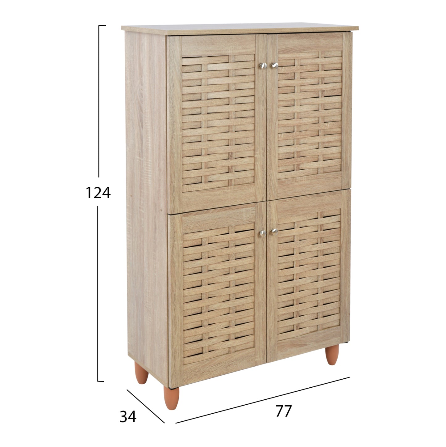 Shoe Cabinet Wooden 4 Doors Hm2210.02 Sonama 77x34x123