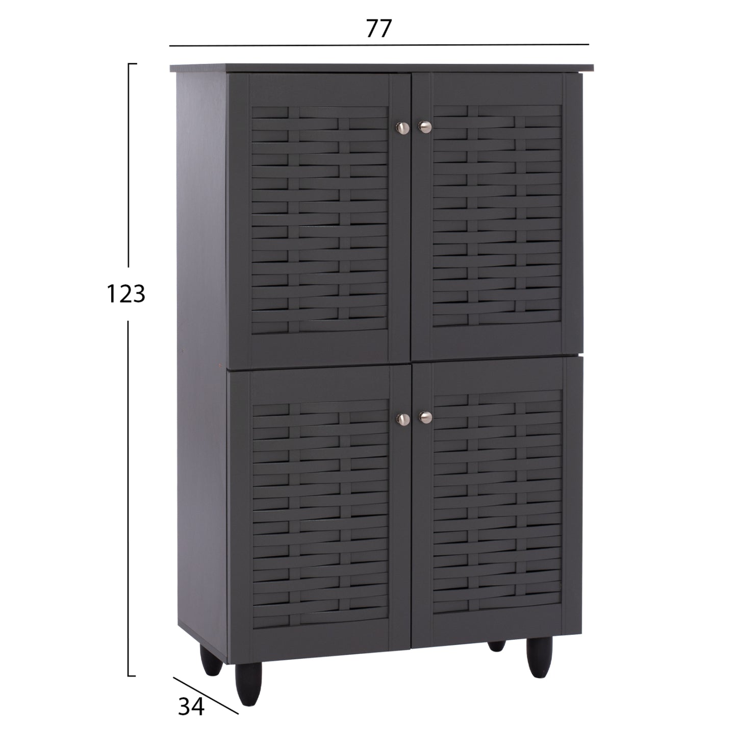 Shoe Cabinet Kabira Hm2210.10 4-door Melamine In Dark Grey Color 77x34x123hcm.