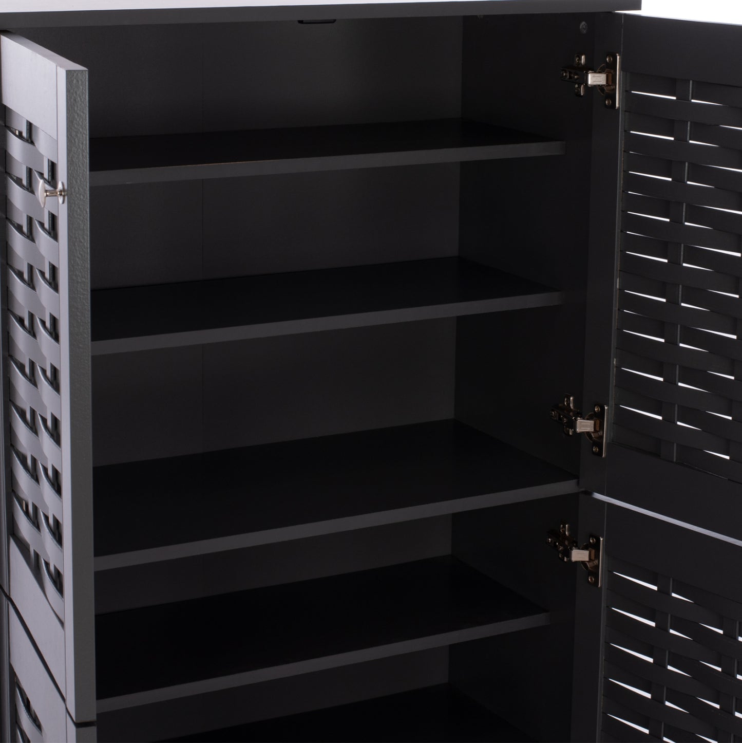 Shoe Cabinet Kabira Hm2210.10 4-door Melamine In Dark Grey Color 77x34x123hcm.