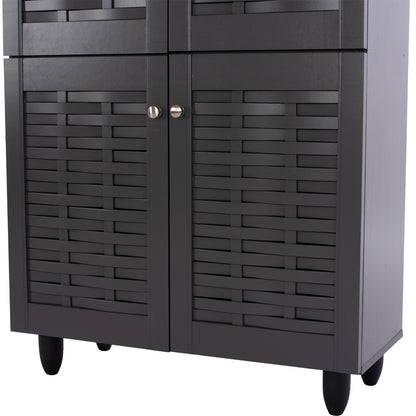 Shoe Cabinet Kabira Hm2210.10 4-door Melamine In Dark Grey Color 77x34x123hcm.