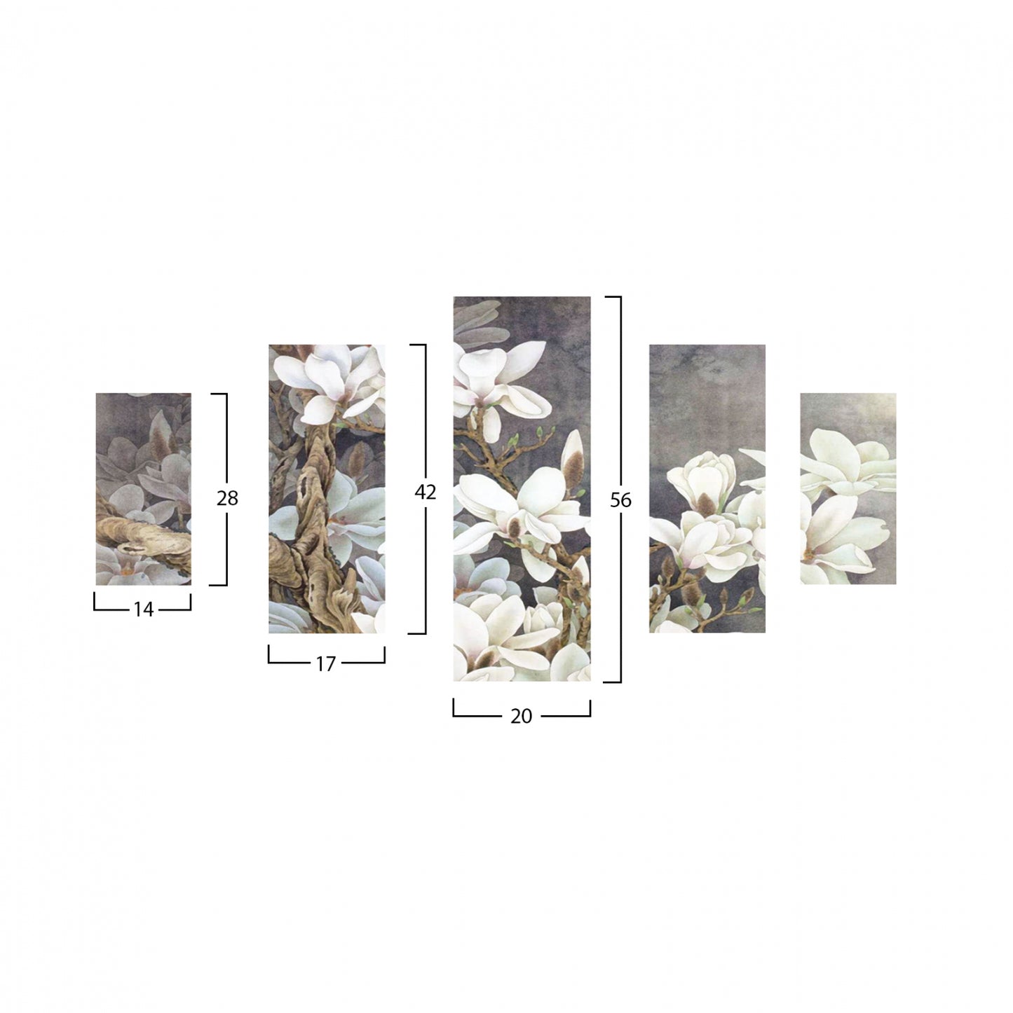 5 Pcs Mdf Painting Magnolia Kobus Hm7207.01 82x56x0,3 Cm.