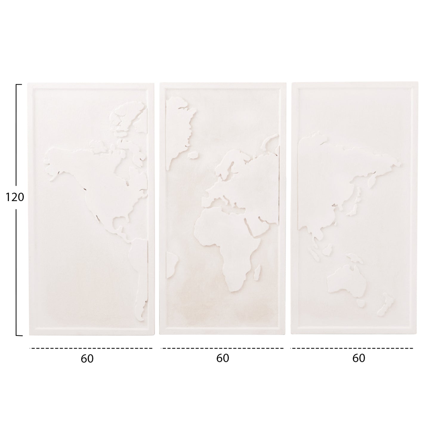Wall Painting 3-fold World Map Santorini Hm4504 Mdf In Off-white Color 180x4(thickness)x120hcm.