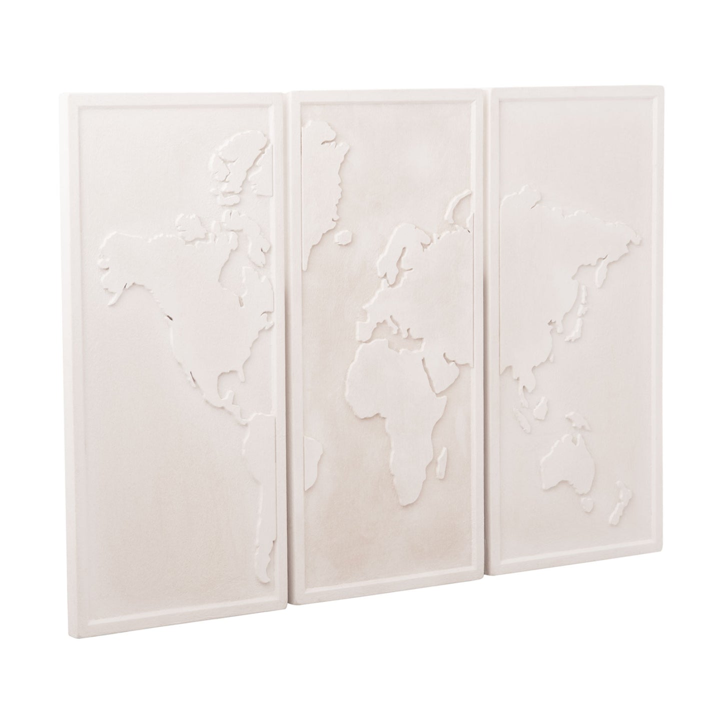 Wall Painting 3-fold World Map Santorini Hm4504 Mdf In Off-white Color 180x4(thickness)x120hcm.