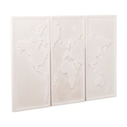 Wall Painting 3-fold World Map Santorini Hm4504 Mdf In Off-white Color 180x4(thickness)x120hcm.