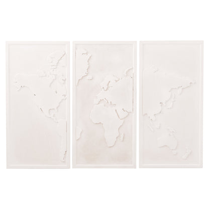 Wall Painting 3-fold World Map Santorini Hm4504 Mdf In Off-white Color 180x4(thickness)x120hcm.