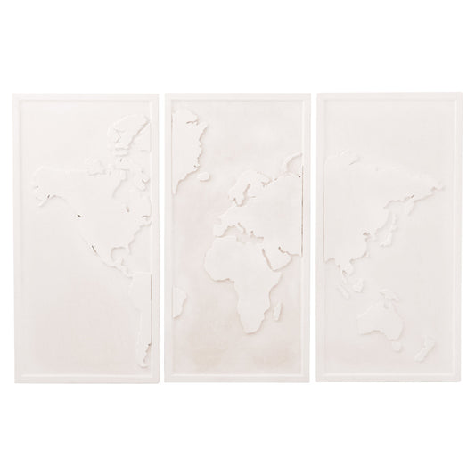 Wall Painting 3-fold World Map Santorini Hm4504 Mdf In Off-white Color 180x4(thickness)x120hcm.