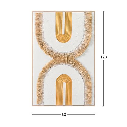 Wall Painting 3d Hm4537.01 With Beige Ps Frame-white Canvas-handmade 80x3,5x120hcm.