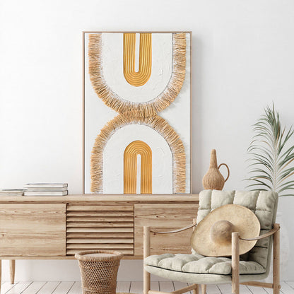 Wall Painting 3d Hm4537.01 With Beige Ps Frame-white Canvas-handmade 80x3,5x120hcm.