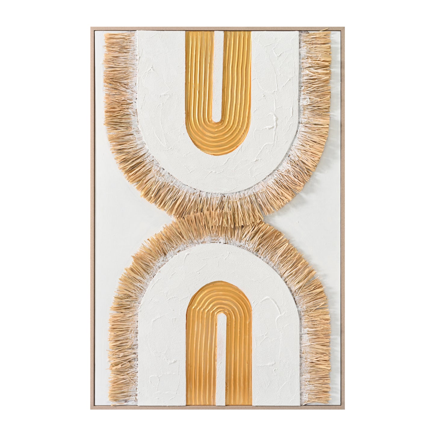 Wall Painting 3d Hm4537.01 With Beige Ps Frame-white Canvas-handmade 80x3,5x120hcm.