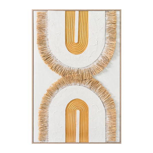 Wall Painting 3d Hm4537.01 With Beige Ps Frame-white Canvas-handmade 80x3,5x120hcm.