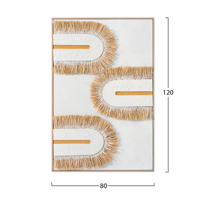 Wall Painting 3d Hm4537.02 With Beige Ps Frame-white Canvas-handmade 80x3,5x120hcm.