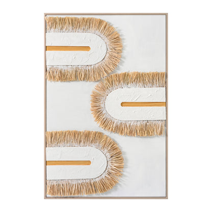 Wall Painting 3d Hm4537.02 With Beige Ps Frame-white Canvas-handmade 80x3,5x120hcm.