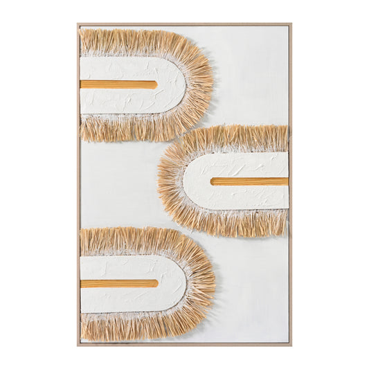 Wall Painting 3d Hm4537.02 With Beige Ps Frame-white Canvas-handmade 80x3,5x120hcm.