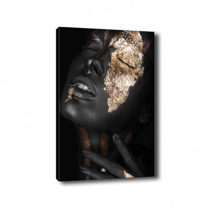 Canvas Painting Dark Skinned Girl With Gold Makeup Hm7196.01 50x3x70 Cm.