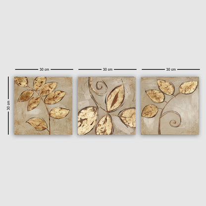Canvas Painting Triptych Golden Leaves Hm7327 90Χ3Χ30cm.