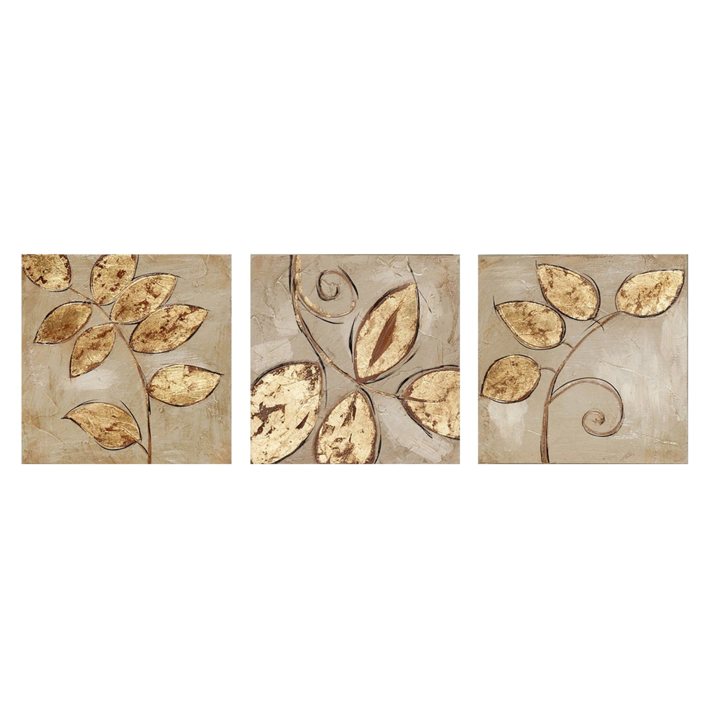 Canvas Painting Triptych Golden Leaves Hm7327 90Χ3Χ30cm.