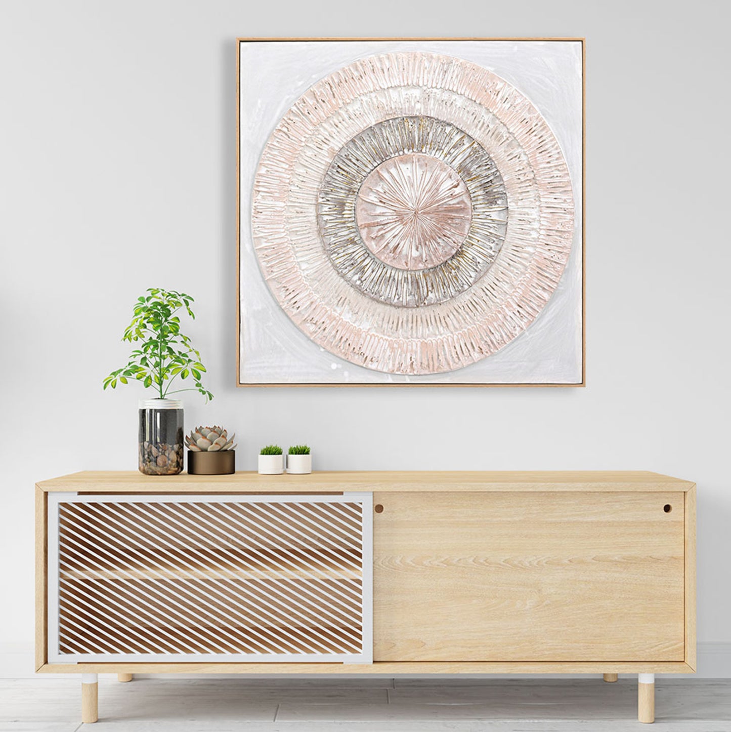 Wall Painting 3d Hm4578 With Beige Ps Frame-handmade Circles 82x4,5Χ82hcm.