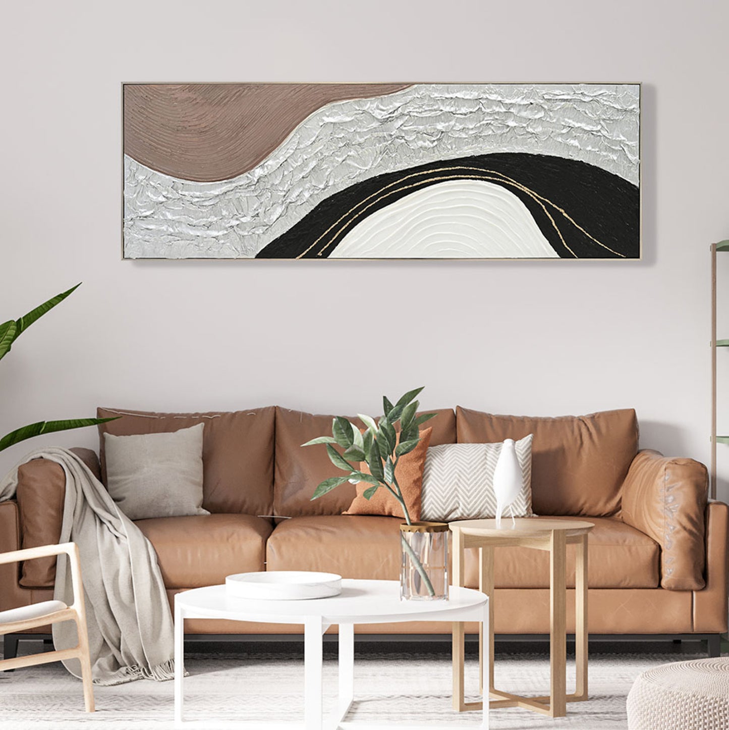 Wall Painting Abstract Hm4552.01 Beige Ps Frame-canvas- Handmade 152x4.5x52hcm.
