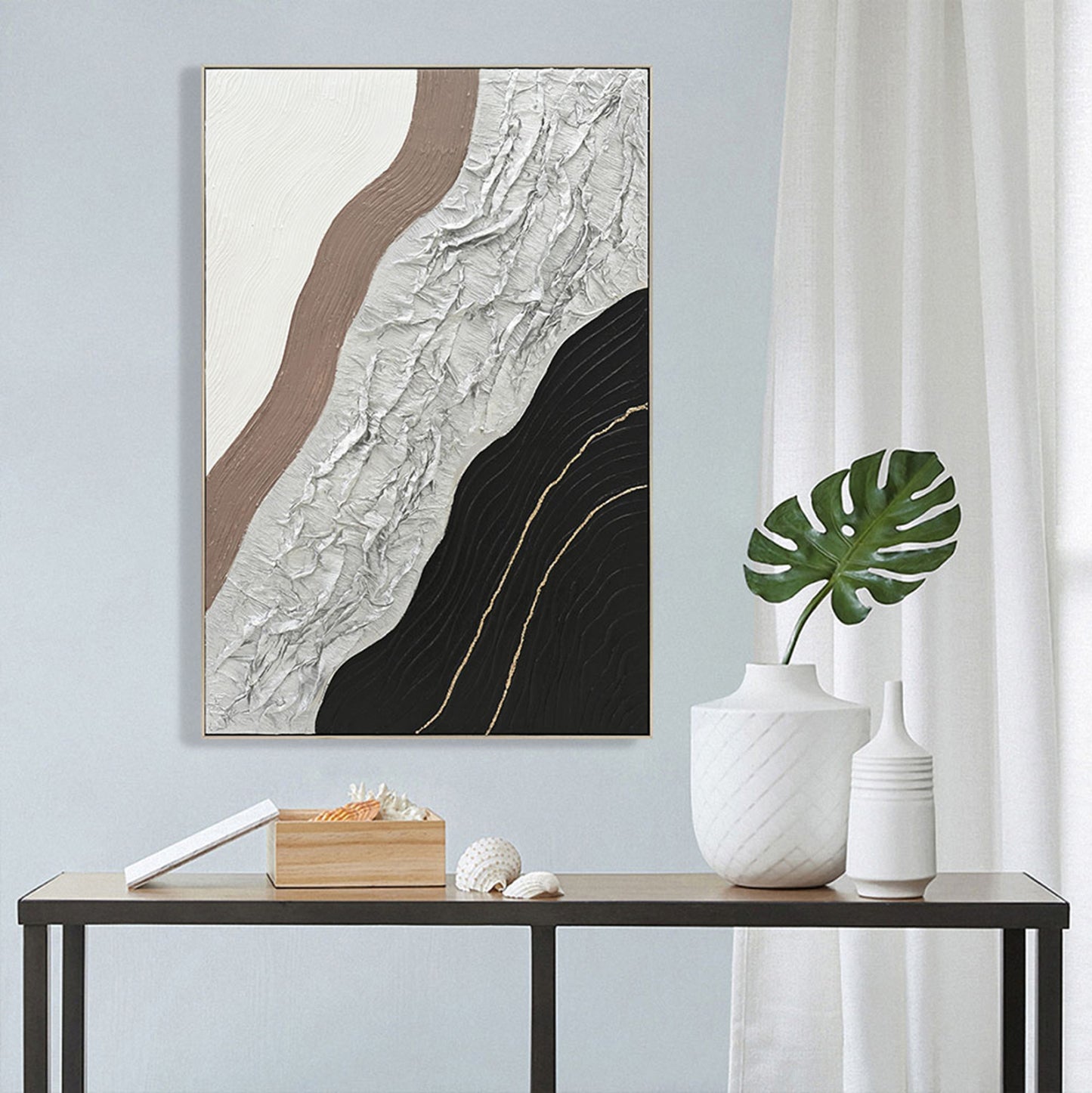 Wall Painting Abstract Hm4553.02 Beige Ps Frame-canvas-handmade 82x4.5x122hcm.