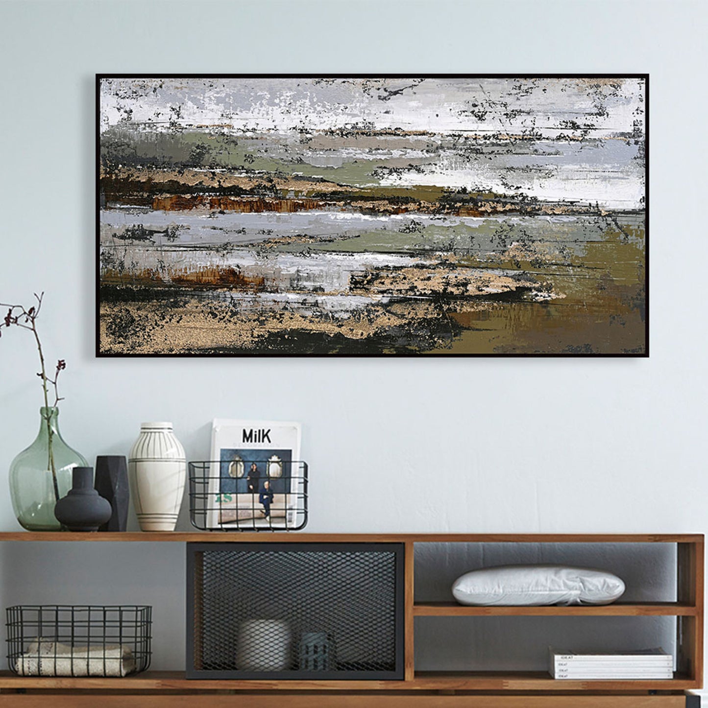 Wall Painting Sediment Hm4575.01 Black Ps Frame-canvas 142x4.5x72hcm.