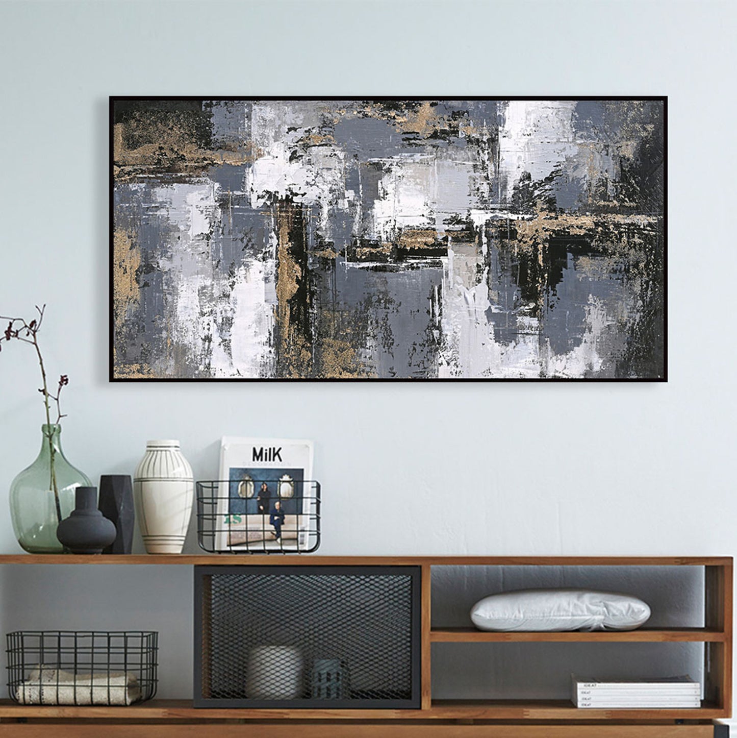 Wall Painting Sediment Hm4576 Black Ps Frame-canvas 142x4.5x72hcm.