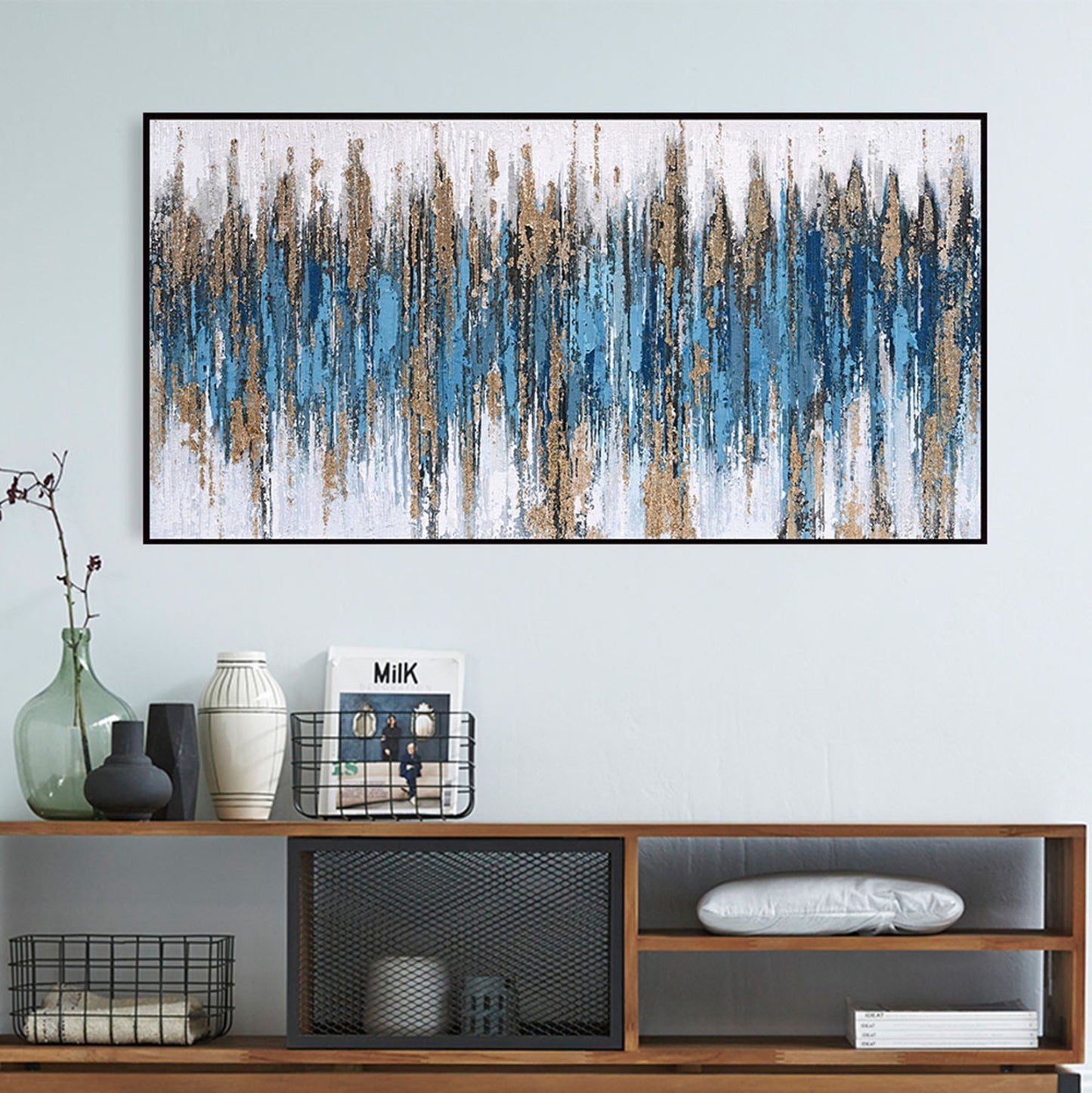 Wall Painting Sediment (blue) Hm4574.02 Beige Ps Frame-canvas 142x4.5x72hcm.