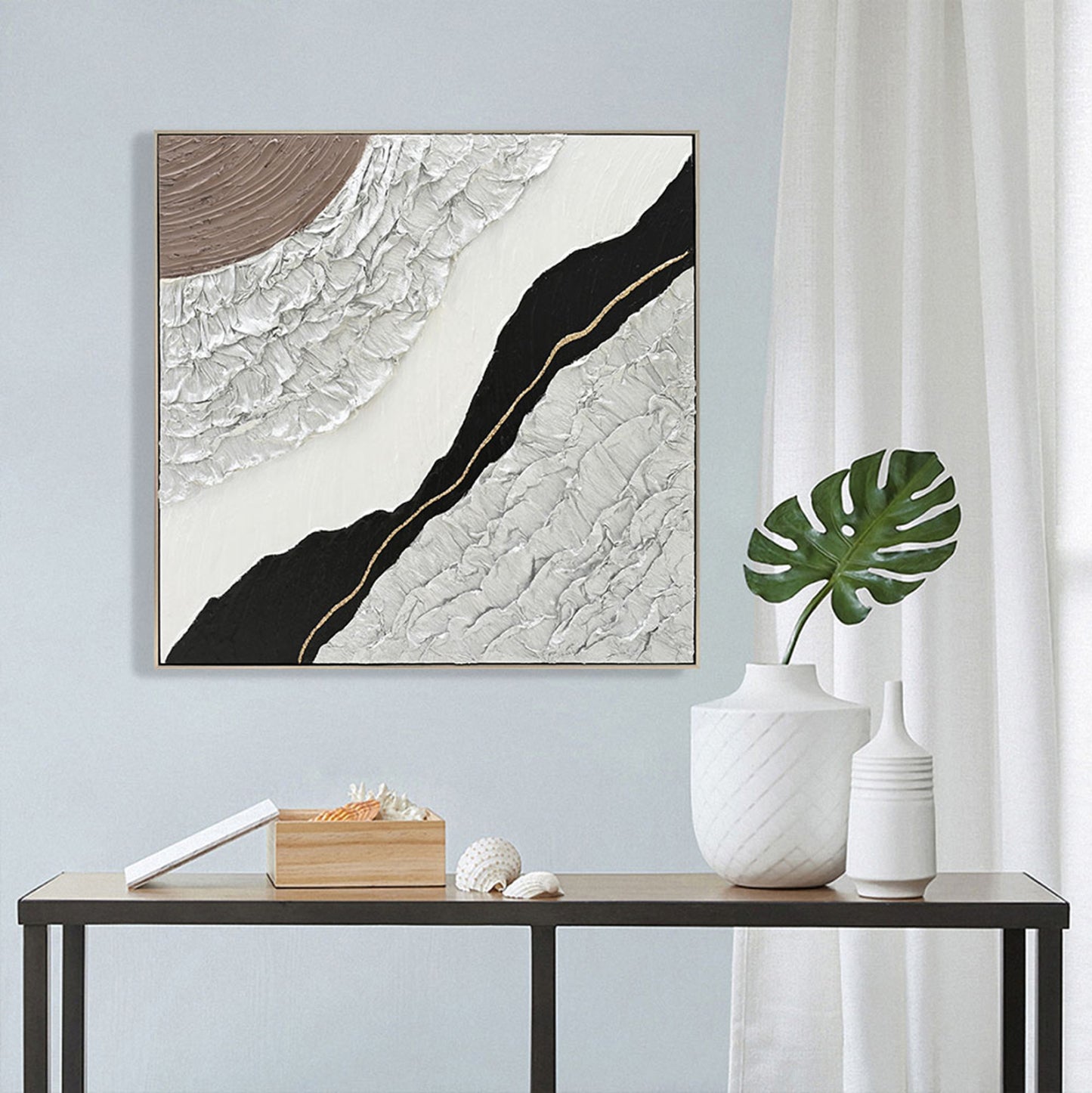 Wall Painting Abstract (square) Hm4553.01 Beige Ps Frame-canvas-handmade 82x4.5x82hcm.