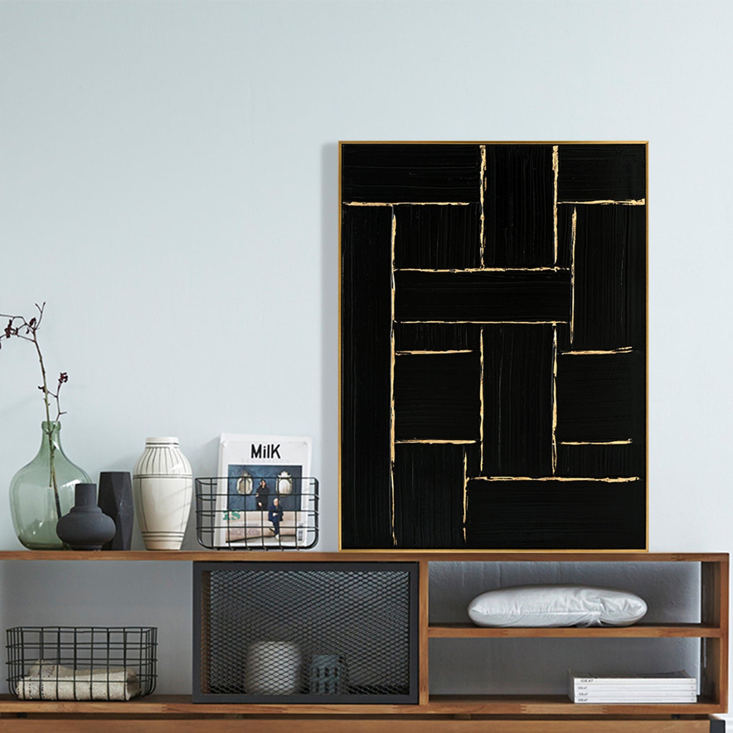 Wall Painting Stellon Hm4550 Beige Ps Frame-black Canvas-handmade 62x4,5x82hcm.