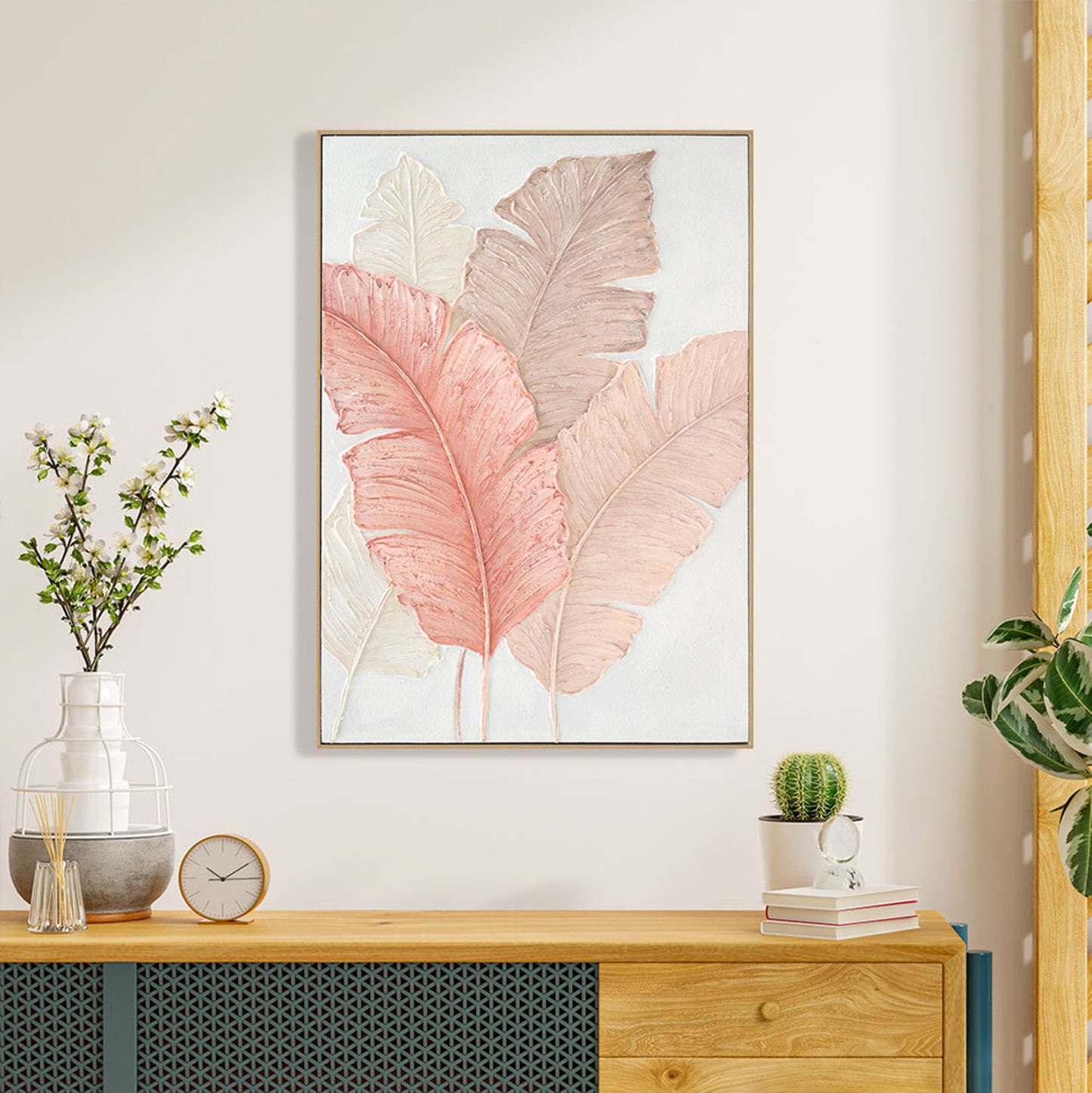 Wall Painting Tropico Hm4556 With Beige Ps Frame-canvas Broad Leaves 72x4,5x102hcm.