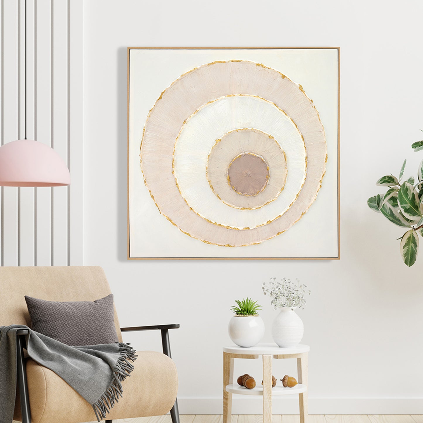 Wall Painting Hm4559 With Beige Ps Frame-canvas Circles 82x4,5x82hcm.