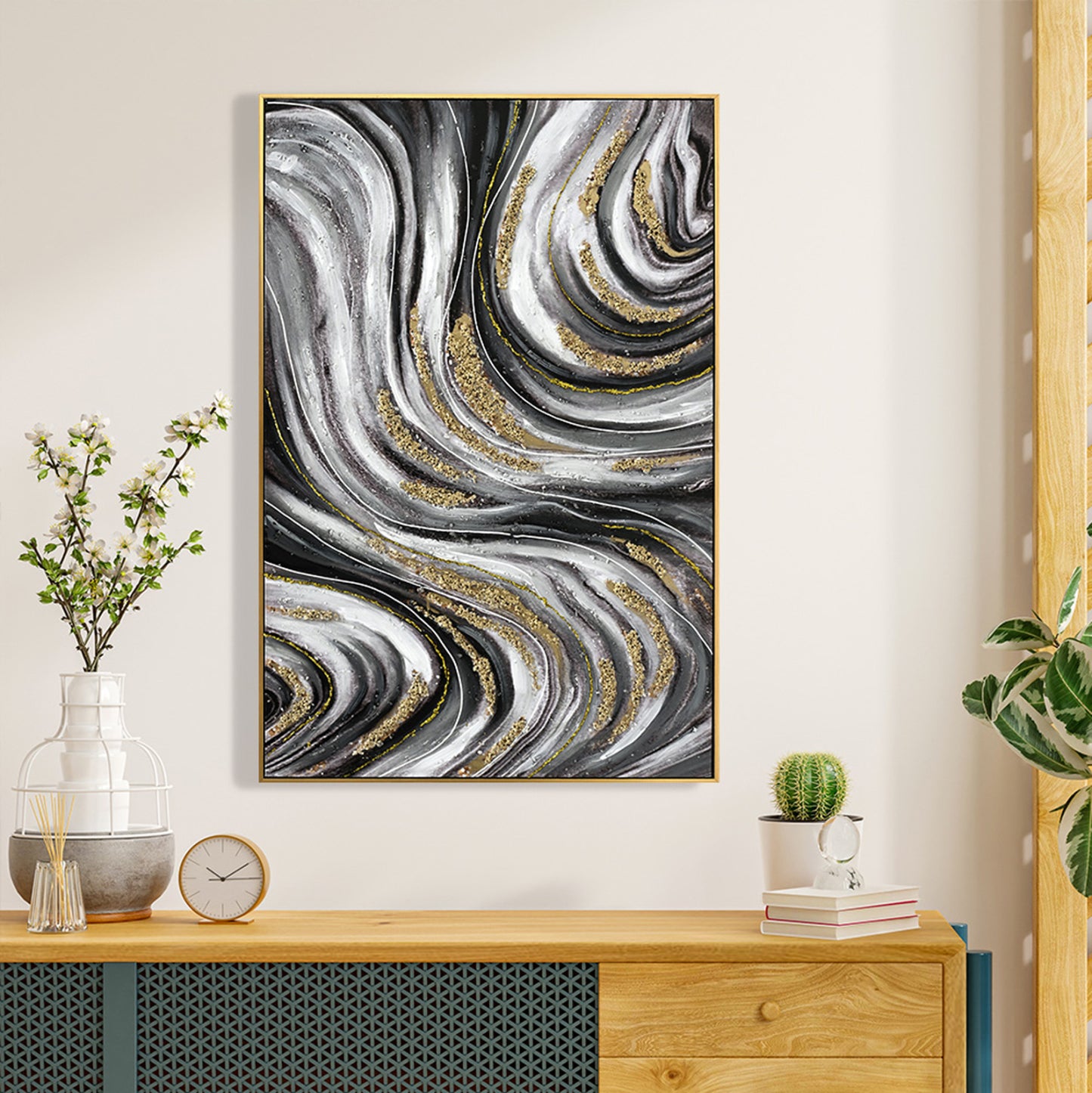 Wall Painting Hm4561 Beige Ps Frame-printed Canvas Abstract 62x4.5x92hcm.