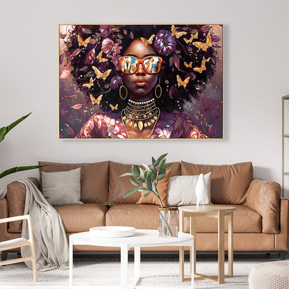 Wall Painting Marip Hm4569 Beige Ps Frame-printed Canvas Woman's Face With Glasses 82x4,5x82hcm.